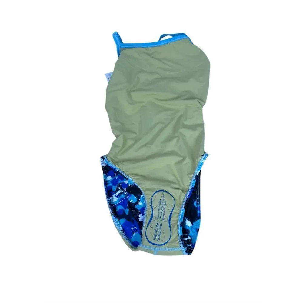 Sporti Youth 28 Paint Splatter Thin Strap One Piece Swimsuit Blue